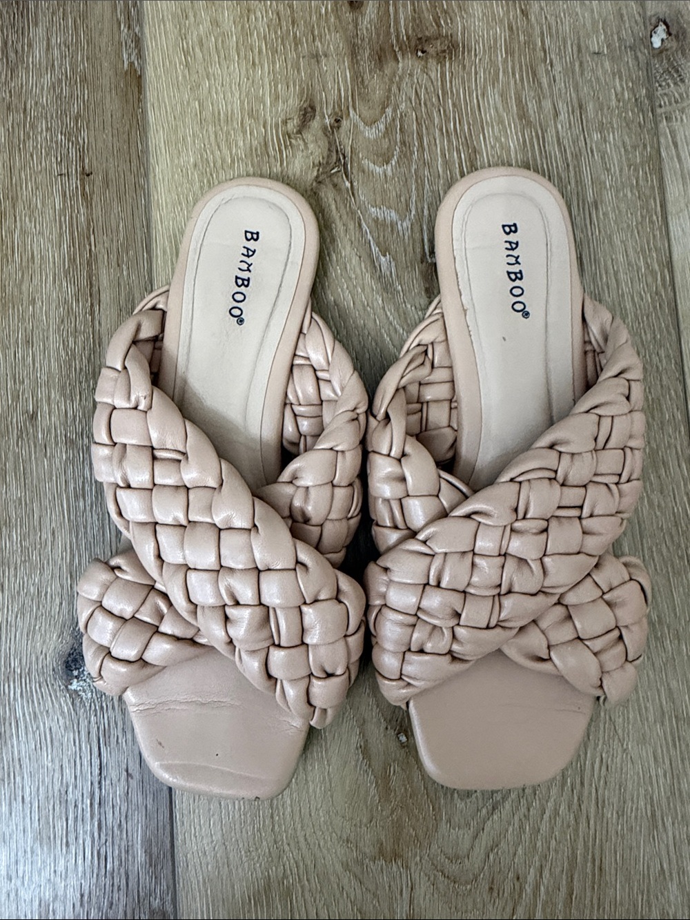 BAMBOO Braided Slide Mules - Light Beige